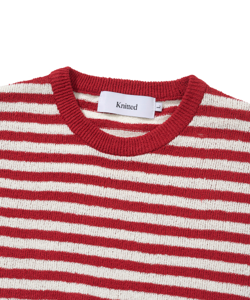 KNITTED（ニッティド）の「ブークルストライプラウンドニットRED（ニット/セーター・レディース・その他・MEDIUM/LARGE/X-LARGE）」の2枚目の写真