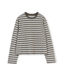 BROWNYARD（ブラウンヤード）の「ウエストカットロングスリーブ、オリーブストライプ（Tシャツ/カットソー）」