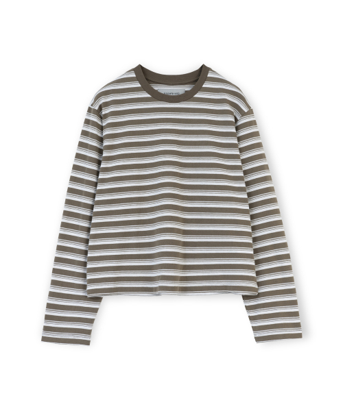 BROWNYARD(ブラウンヤード)の「ウエストカットロングスリーブ、オリーブストライプ(Tシャツ/カットソー・メンズ・その他・6/3/4/5)」の1枚目の写真