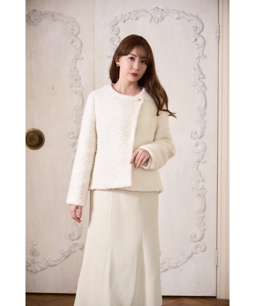 【限定値下】Herlipto Elise Boucle Peplum Coat Elise Boucle Peplum Coat（ノーカラーコート）｜Her lip to（ハー