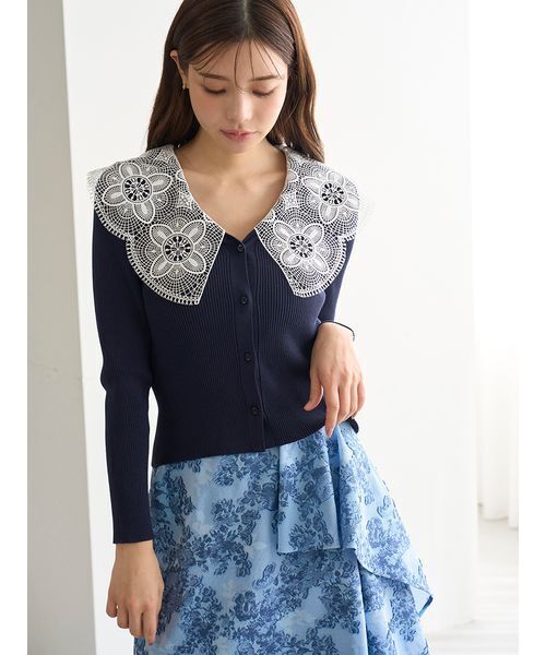 SNIDEL（スナイデル）の「エンブロイダリーカラーニットトップス（ニット/セーター・レディース・アイボリー/ミント/ネイビー・F）」の5枚目の写真