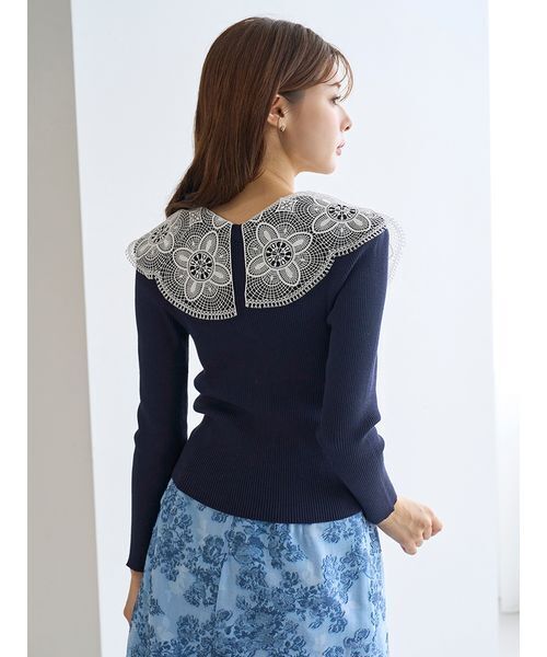 SNIDEL（スナイデル）の「エンブロイダリーカラーニットトップス（ニット/セーター・レディース・アイボリー/ミント/ネイビー・F）」の6枚目の写真