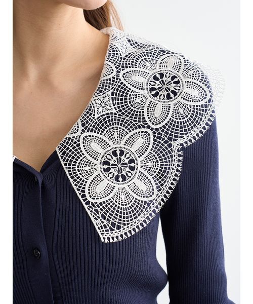 SNIDEL（スナイデル）の「エンブロイダリーカラーニットトップス（ニット/セーター・レディース・アイボリー/ミント/ネイビー・F）」の8枚目の写真