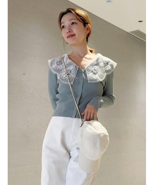 SNIDEL（スナイデル）の「エンブロイダリーカラーニットトップス（ニット/セーター・レディース・アイボリー/ミント/ネイビー・F）」の2枚目の写真