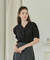 BIBYSEOB（バイバイソプ）の「frill tuck shirt black [T42]（シャツ/ブラウス）」