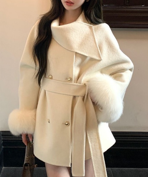 セール】【ベルト付き】エコファーチェスターコート（チェスターコート