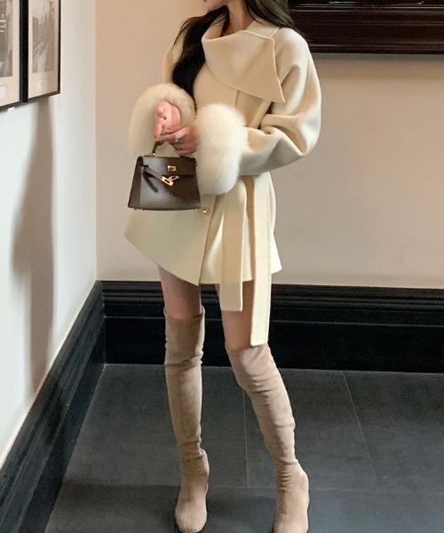 セール】【ベルト付き】エコファーチェスターコート（チェスターコート