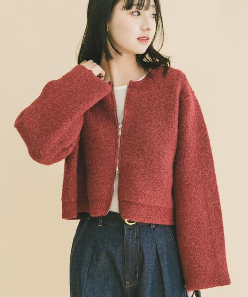 ITEMS URBANRESEARCH（アイテムズ アーバンリサーチ）の「ブークレジップショートカーディガン（カーディガン/ボレロ・レディース・グレー/ブラウン/レッド・FREE）」の3枚目の写真