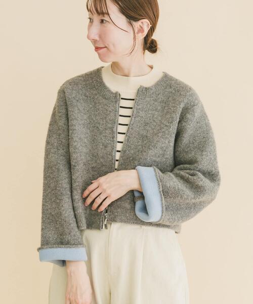 ITEMS URBANRESEARCH（アイテムズ アーバンリサーチ）の「ブークレジップショートカーディガン（カーディガン/ボレロ・レディース・グレー/ブラウン/レッド・FREE）」の4枚目の写真