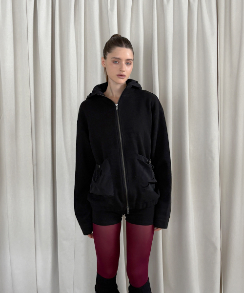 SOEOTI(ソーティ)の「Shell Knit Hood Zip up (Black)(パーカー・レディース・その他・FREE)」の1枚目の写真