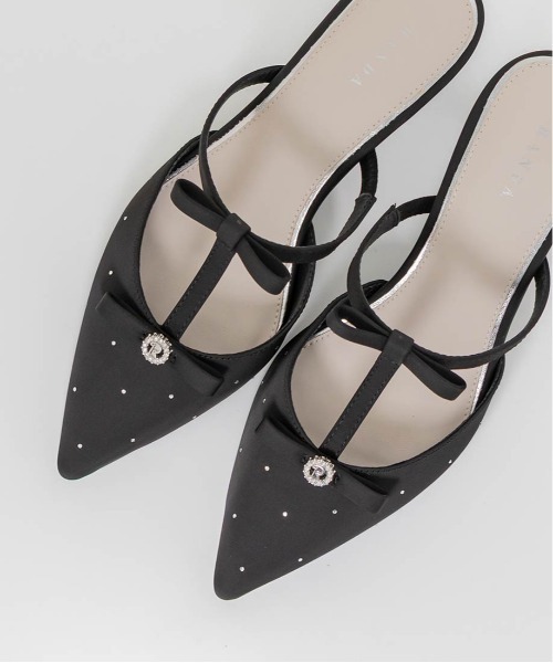 ビジューリボンTストラップミュールパンプス（パンプス）｜RANDA