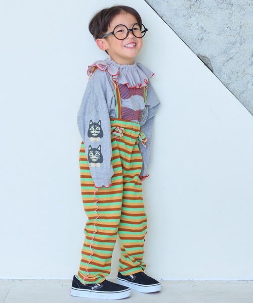 MARKEY'S(マーキーズ)の「パイルボーダーメロー2wayサロペット(サロペット/オーバーオール・キッズ・イエロー系その他/ピンク系その他/ライトグリーン・110/100/90/80/120)」の2枚目の写真