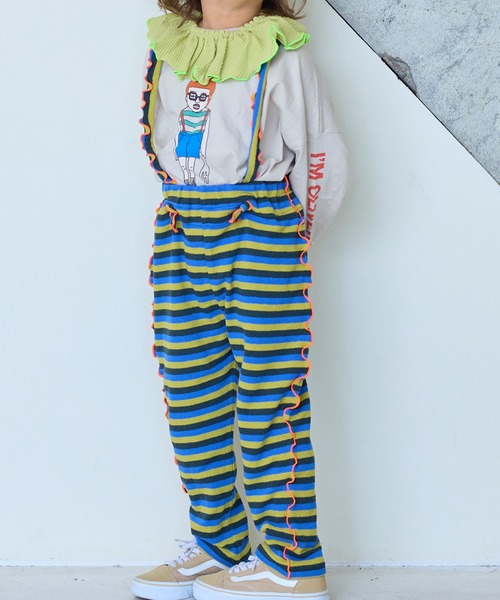 MARKEY'S(マーキーズ)の「パイルボーダーメロー2wayサロペット(サロペット/オーバーオール・キッズ・イエロー系その他/ピンク系その他/ライトグリーン・110/100/90/80/120)」の9枚目の写真