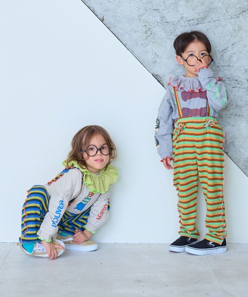 MARKEY'S(マーキーズ)の「パイルボーダーメロー2wayサロペット(サロペット/オーバーオール・キッズ・イエロー系その他/ピンク系その他/ライトグリーン・110/100/90/80/120)」の4枚目の写真