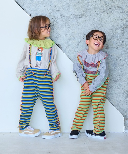 MARKEY'S(マーキーズ)の「パイルボーダーメロー2wayサロペット(サロペット/オーバーオール・キッズ・イエロー系その他/ピンク系その他/ライトグリーン・110/100/90/80/120)」の5枚目の写真