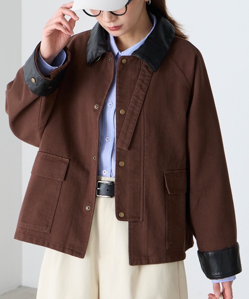 BONLECILL（ボンルシール）の「2wayデニム/ツイル 異素材襟カバーオール（カバーオール・レディース・ネイビー/ベージュ/ブラウン/ブラック/アイボリー・FREE）」の13枚目の写真