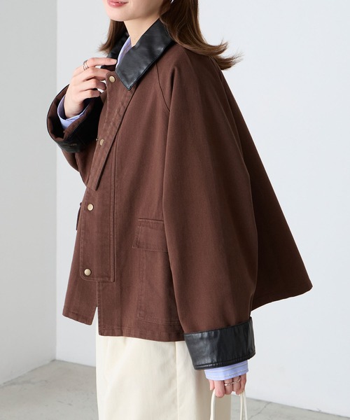 BONLECILL（ボンルシール）の「2wayデニム/ツイル 異素材襟カバーオール（カバーオール・レディース・ネイビー/ベージュ/ブラウン/ブラック/アイボリー・FREE）」の16枚目の写真