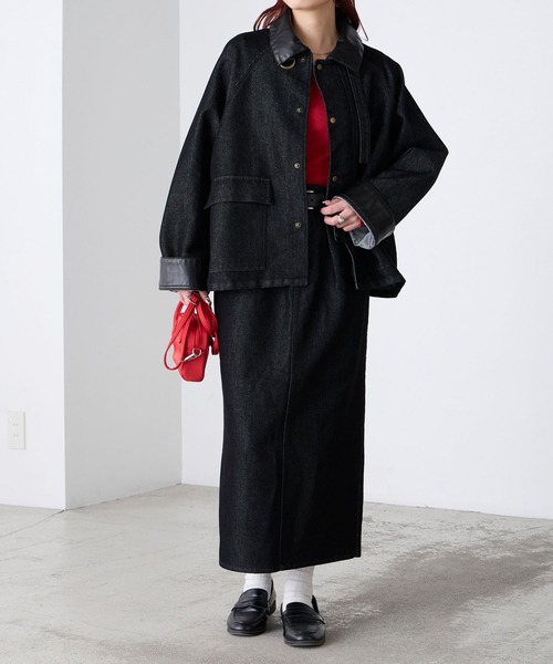 BONLECILL（ボンルシール）の「2wayデニム/ツイル 異素材襟カバーオール（カバーオール・レディース・ネイビー/ベージュ/ブラウン/ブラック/アイボリー・FREE）」の7枚目の写真