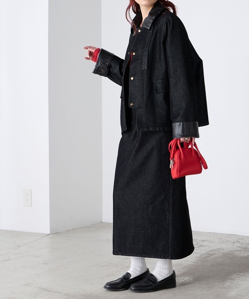 BONLECILL（ボンルシール）の「2wayデニム/ツイル 異素材襟カバーオール（カバーオール・レディース・ネイビー/ベージュ/ブラウン/ブラック/アイボリー・FREE）」の8枚目の写真