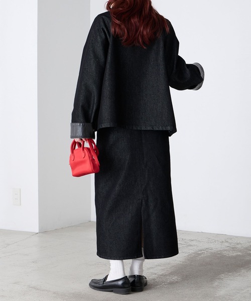 BONLECILL（ボンルシール）の「2wayデニム/ツイル 異素材襟カバーオール（カバーオール・レディース・ネイビー/ベージュ/ブラウン/ブラック/アイボリー・FREE）」の9枚目の写真