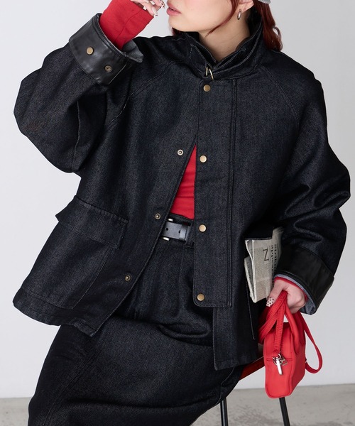 BONLECILL（ボンルシール）の「2wayデニム/ツイル 異素材襟カバーオール（カバーオール・レディース・ネイビー/ベージュ/ブラウン/ブラック/アイボリー・FREE）」の11枚目の写真