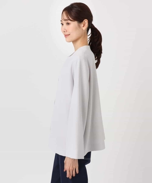 MK MICHEL KLEIN（エムケーミッシェルクラン）の「ダブルクロス テントラインノーカラージャケット/セットアップ対応/防シワ/ストレッチ/洗える（ノーカラージャケット・レディース・グレイッシュベージュ/ネイビー・38）」の19枚目の写真