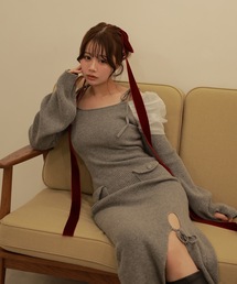 *M DOLLY original* Slit ribbon silky knit dress/スリットリボンシルキーニットドレス