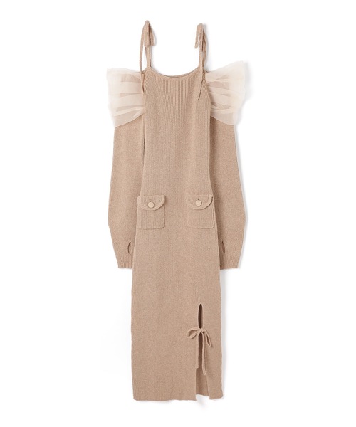 M DOLLY(エムドリー)の「*M DOLLY original* Slit ribbon silky knit dress/スリットリボンシルキーニットドレス(ワンピース・レディース・ベージュ/グレー・FREE)」の16枚目の写真