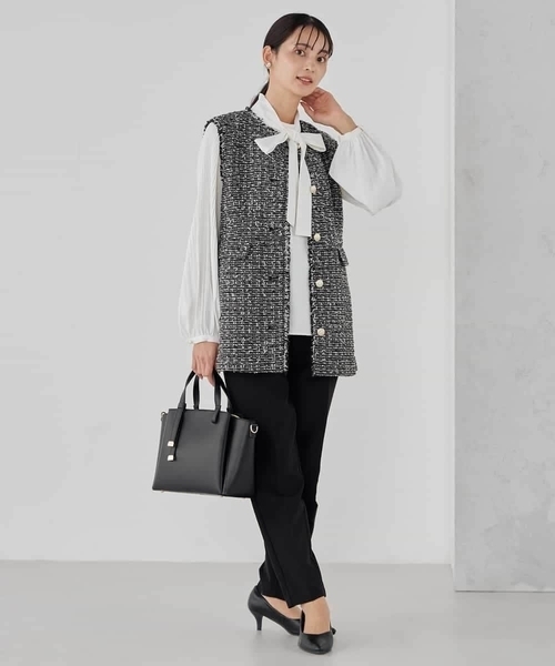 a.v.v（アーヴェヴェ）の「【洗える】2WAY袖プリーツボウタイブラウス（シャツ/ブラウス・レディース・ダークインディゴブルー/ホワイト・38/36/40）」の3枚目の写真