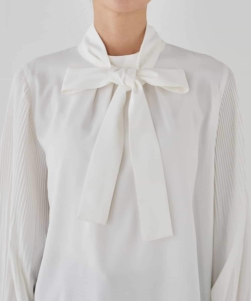 a.v.v（アーヴェヴェ）の「【洗える】2WAY袖プリーツボウタイブラウス（シャツ/ブラウス・レディース・ダークインディゴブルー/ホワイト・38/36/40）」の16枚目の写真