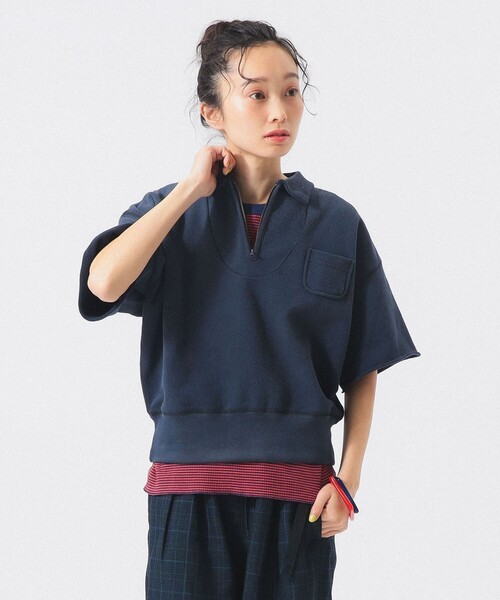 BEAMS BOY（ビームスボーイ）の「ハーフジップ ショートスリーブ スウェット（スウェット・レディース・ネイビー/イエロー・2/1）」の2枚目の写真