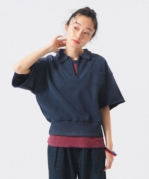 BEAMS BOY（ビームスボーイ）の「ハーフジップ ショートスリーブ スウェット（スウェット・レディース・ネイビー/イエロー・2/1）」の10枚目の写真