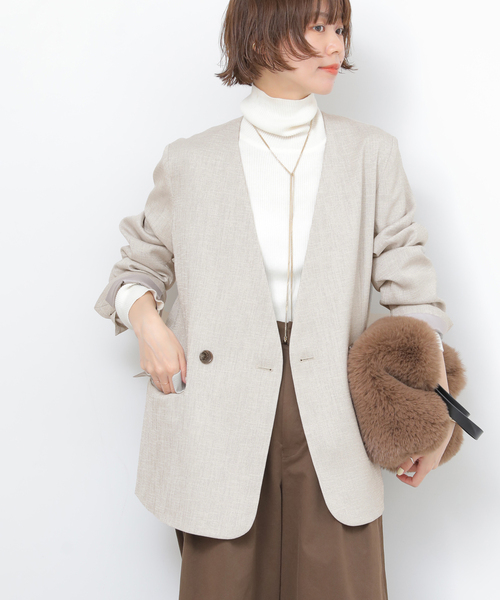 JOURNAL STANDARD relume（ジャーナルスタンダード　レリューム）の「ダブルフロントノーカラージャケット（ノーカラージャケット・レディース・チャコールグレー/ベージュ・38/36）」の22枚目の写真