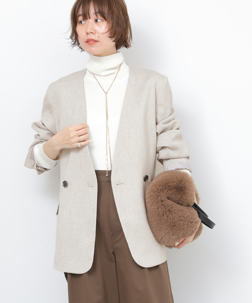 JOURNAL STANDARD relume（ジャーナルスタンダード　レリューム）の「ダブルフロントノーカラージャケット（ノーカラージャケット・レディース・チャコールグレー/ベージュ・38/36）」の21枚目の写真