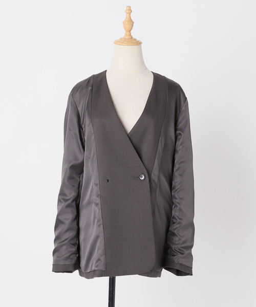 JOURNAL STANDARD relume（ジャーナルスタンダード　レリューム）の「ダブルフロントノーカラージャケット（ノーカラージャケット・レディース・チャコールグレー/ベージュ・38/36）」の10枚目の写真