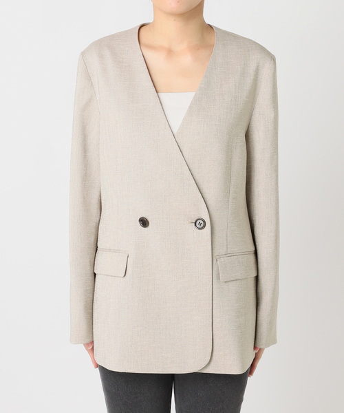 JOURNAL STANDARD relume（ジャーナルスタンダード　レリューム）の「ダブルフロントノーカラージャケット（ノーカラージャケット・レディース・チャコールグレー/ベージュ・38/36）」の7枚目の写真