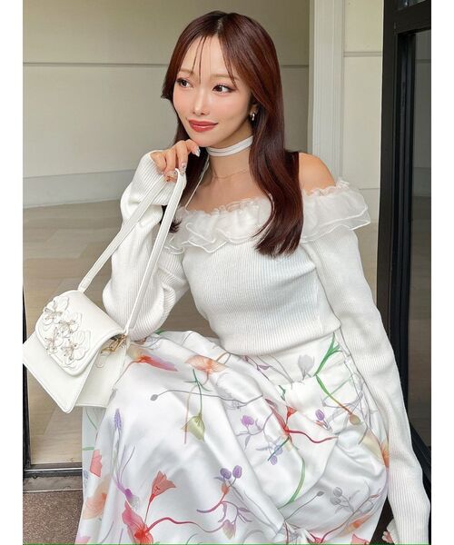 RESEXXY（リゼクシー）の「シアーコンビオフショルニットトップス（ニット/セーター・レディース・ホワイト/ブラック/ラベンダー・FREE）」の11枚目の写真