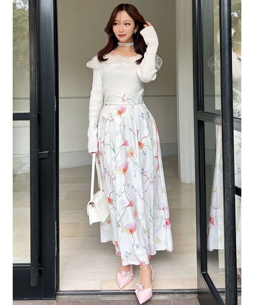 RESEXXY（リゼクシー）の「シアーコンビオフショルニットトップス（ニット/セーター・レディース・ホワイト/ブラック/ラベンダー・FREE）」の13枚目の写真