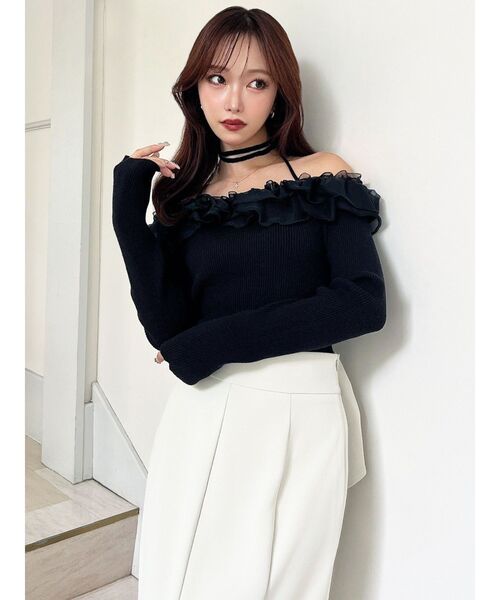 RESEXXY（リゼクシー）の「シアーコンビオフショルニットトップス（ニット/セーター・レディース・ホワイト/ブラック/ラベンダー・FREE）」の15枚目の写真