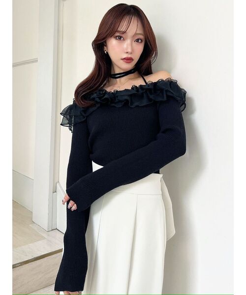 RESEXXY（リゼクシー）の「シアーコンビオフショルニットトップス（ニット/セーター・レディース・ホワイト/ブラック/ラベンダー・FREE）」の16枚目の写真