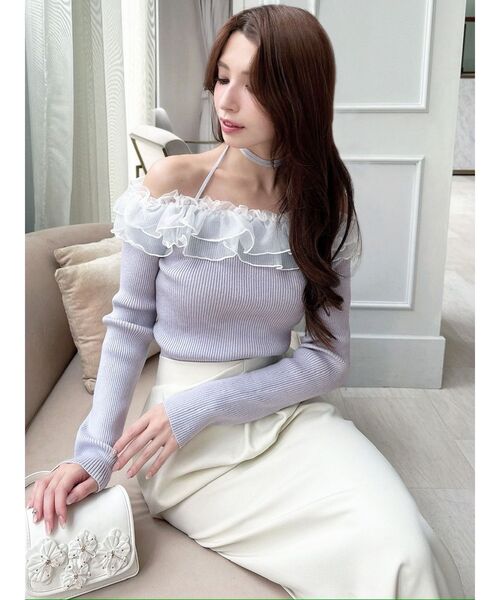 RESEXXY（リゼクシー）の「シアーコンビオフショルニットトップス（ニット/セーター・レディース・ホワイト/ブラック/ラベンダー・FREE）」の20枚目の写真