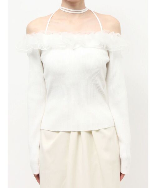 RESEXXY（リゼクシー）の「シアーコンビオフショルニットトップス（ニット/セーター・レディース・ホワイト/ブラック/ラベンダー・FREE）」の12枚目の写真