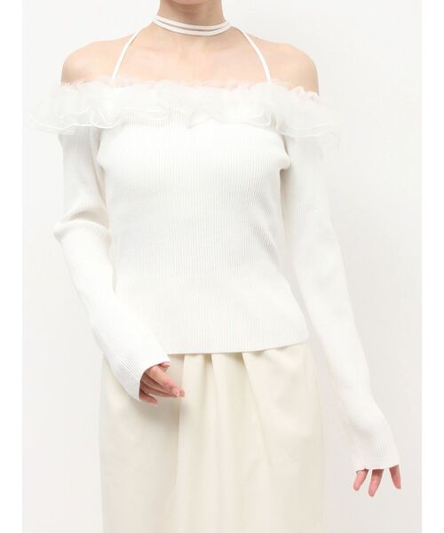 RESEXXY（リゼクシー）の「シアーコンビオフショルニットトップス（ニット/セーター・レディース・ホワイト/ブラック/ラベンダー・FREE）」の7枚目の写真