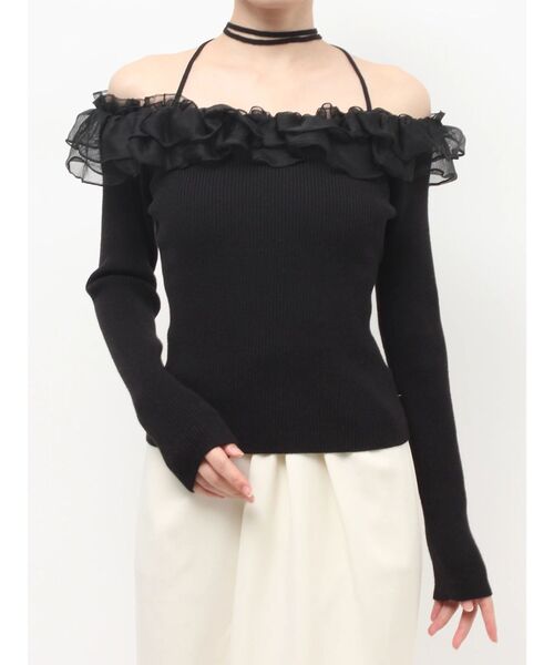 RESEXXY（リゼクシー）の「シアーコンビオフショルニットトップス（ニット/セーター・レディース・ホワイト/ブラック/ラベンダー・FREE）」の8枚目の写真