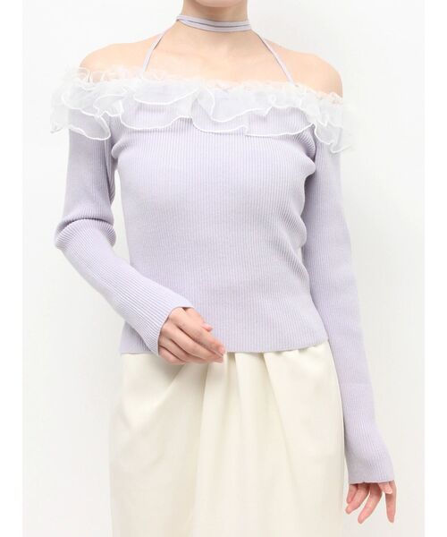 RESEXXY（リゼクシー）の「シアーコンビオフショルニットトップス（ニット/セーター・レディース・ホワイト/ブラック/ラベンダー・FREE）」の9枚目の写真