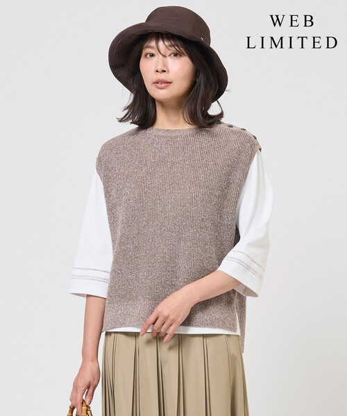 J.PRESS Ladies(J.プレス レディス)の「【WEB限定カラーあり・プラスワンアイテムに】LINEN COTTON ニット ベスト(ベスト・レディース・ネイビー系/スカイブルー系/ベージュ系/ライトグレー系/ブラウン系・SMALL)」の1枚目の写真