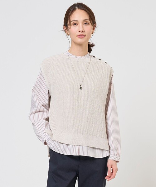 J.PRESS Ladies(J.プレス レディス)の「【WEB限定カラーあり・プラスワンアイテムに】LINEN COTTON ニット ベスト(ベスト・レディース・ネイビー系/スカイブルー系/ベージュ系/ライトグレー系/ブラウン系・SMALL)」の3枚目の写真