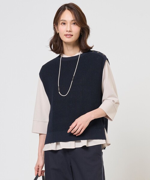 J.PRESS Ladies(J.プレス レディス)の「【WEB限定カラーあり・プラスワンアイテムに】LINEN COTTON ニット ベスト(ベスト・レディース・ネイビー系/スカイブルー系/ベージュ系/ライトグレー系/ブラウン系・SMALL)」の5枚目の写真