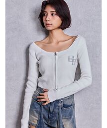 GYDA | GG bijou ZIPブリーチニットショートトップス(ニット/セーター)