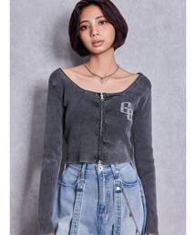 GYDA | GG bijou ZIPブリーチニットショートトップス(ニット/セーター)